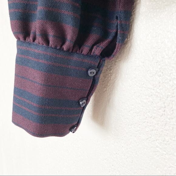 Zara Maroon Navy Stripe Bubble Sleeve Top Size Large - Picture 5 of 9
